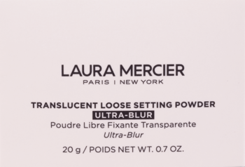 Jasnoróżowe opakowanie Laura Mercier Translucent Loose Setting Powder Ultra-Blur, wygładzający i nawilżający, widok z przodu.