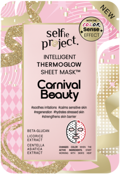 Selfie Project Intelligent Thermoglow Sheet Mask Carnival Beauty, różowo-złota saszetka z efektem Color Sense.
