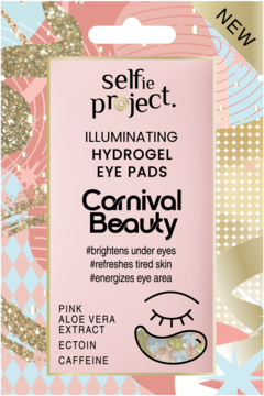 Selfie Project Carnival Beauty rozświetlające płatki pod oczy. Różowe opakowanie z brokatowym tłem i grafiką oka.