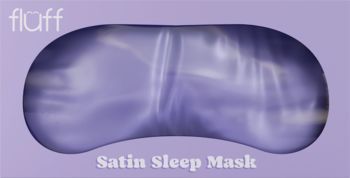 Fioletowa satynowa maska na oczy Floff, błyszcząca, z napisem "Satin Sleep Mask", ujęcie z przodu.