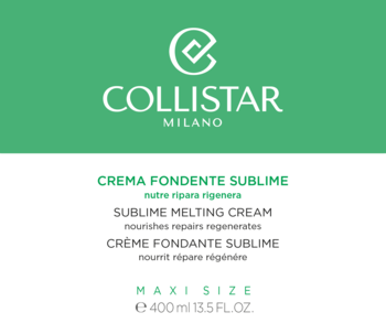 Collistar Sublime Melting Cream, luksusowy odżywczy krem do ciała 400ml, zielono-białe opakowanie, front.