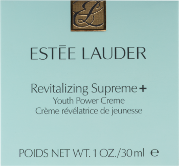 Krem ujędrniający Estée Lauder Revitalizing Supreme+ Youth Power Creme w jasnoniebieskim opakowaniu, widok z przodu.
