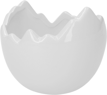 Biała ceramiczna miska z lśniącym wykończeniem i nieregularnym, postrzępionym brzegiem. Widok z przodu i z góry.