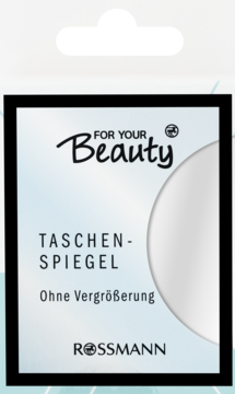 Lusterko kosmetyczne For Your Beauty Rossmann, bez powiększenia, w czarno-białym opakowaniu, widok z przodu.