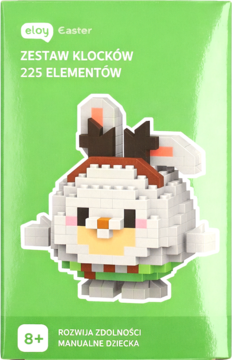 Zielony kartonowy zestaw klocków Eloy Easter 225 elementów z figurką pixelowego zająca-renifera. Widok przód.