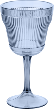 Szklany kielich z prążkowanym kielichem, skręconą nóżką i okrągłą podstawą, widok z przodu.