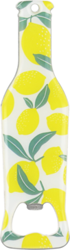 Eloy Otwieracz do butelek 1 szt. w kształcie butelki, biały z wzorem w żółte cytryny i zielone liście, widok z przodu.