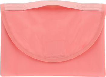 Eloy koc piknikowy 150x200cm, widok złożonego, łososiowego koca w prostokątnym etui z klapą na górze.