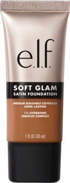 E.l.f. Soft Glam Satin Foundation, deep warm shade tube. Hydrating, long-lasting with medium coverage.
