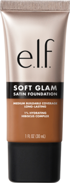 E.l.f. Soft Glam Satin Foundation, deep warm shade tube. Hydrating, long-lasting with medium coverage.