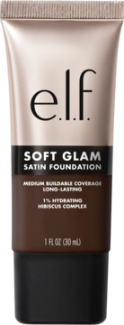 Tubka podkładu e.l.f. Soft Glam Satin Foundation, beżowo-złota góra i ciemnobrązowy dół, widok z przodu.
