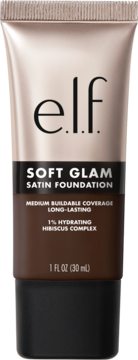 Tubka podkładu e.l.f. Soft Glam Satin Foundation, beżowo-złota góra i ciemnobrązowy dół, widok z przodu.