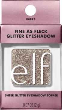 e.l.f. Fine as Fleck brokatowy cień do powiek w odcieniu jasnego brązu, w różowym kartonowym opakowaniu.