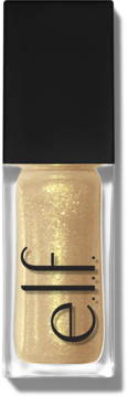 e.l.f. Glow Reviver Glimmer Lip Oil Citrine Gleam, złoty brokatowy olejek w przezroczystej butelce z logo.