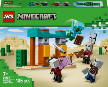 Opakowanie LEGO Minecraft The Iron Golem Defend (21267) z bitwą na pustyni, 105 klocków.