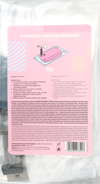 Tył opakowania 6 szt. worków kompresyjnych Eloy z pompką, widoczna różowa etykieta z instrukcją.