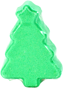 Jaskrawozielona choinka do kąpieli 80g o zapachu bergamotki i rumianku, widok z przodu w przezroczystej folii.