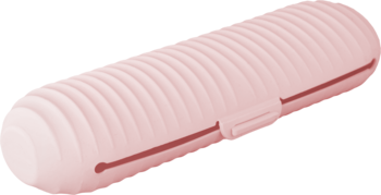 Eloy etui na pędzle, jasnoróżowe, cylindryczne, z żebrowaną fakturą, widok z góry.