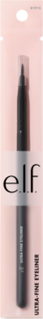 Czarny eyeliner e.l.f. Ultra-Fine w kształcie długopisu z cienką końcówką na różowym tle, widok z przodu.