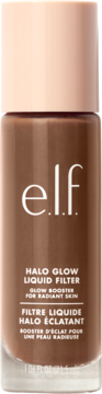 e.l.f. Halo Glow Liquid Filter w brązowej butelce, z beżową zakrętką, widok z przodu.