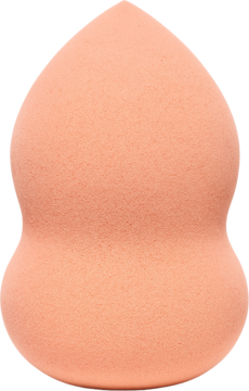Brzoskwiniowa gąbeczka e.l.f. do makijażu, z ergonomicznym zakrzywieniem, idealna do podkładu, widok z przodu.