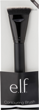 Pędzel e.l.f. Contouring Brush, czarny, z gęstym dwukolorowym włosiem, w opakowaniu z napisem NEW.
