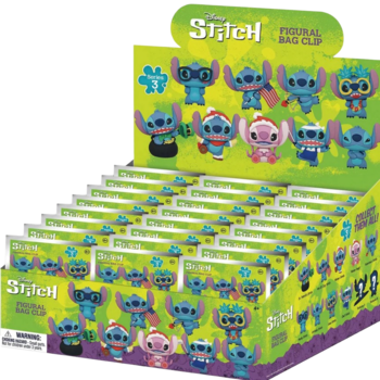 Lilo & Stitch Figural Bag Clips display box, zielono-fioletowe pudełko z 24 niespodziankami Stitcha PVC.