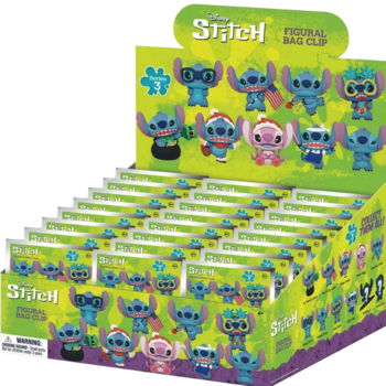 Lilo & Stitch Figural Bag Clips display box, zielono-fioletowe pudełko z 24 niespodziankami Stitcha PVC.