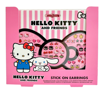 Hello Kitty & Friends naklejki na uszy w różowo-białym opakowaniu z postaciami Hello Kitty i Cinnamoroll.