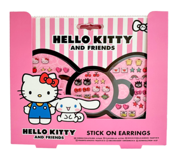 Hello Kitty & Friends naklejki na uszy w różowo-białym opakowaniu z postaciami Hello Kitty i Cinnamoroll.