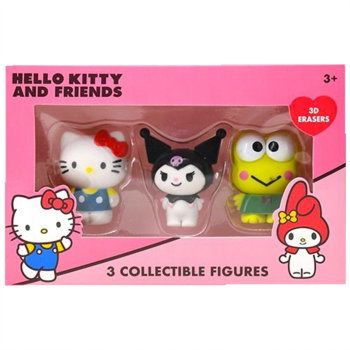 Hello Kitty & Friends: różowe pudełko z 3 figurkami kolekcjonerskimi - Hello Kitty, Kuromi, Keroppi.