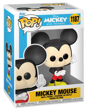 Funko Pop! Mickey Mouse w oryginalnym białym pudełku, numer 1187, figurka z czarnymi uszami i rękawiczkami.