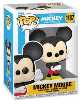 Funko Pop! Mickey Mouse w oryginalnym białym pudełku, numer 1187, figurka z czarnymi uszami i rękawiczkami.