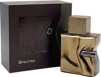 Złota butelka męskiej wody perfumowanej French Avenue Ghost Spectre i ciemne, teksturowane pudełko.