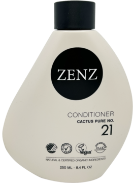 Zenz Conditioner Cactus Pure No. 21, bezzapachowa odżywka w beżowej butelce z czarną nakrętką i logo, widok z przodu.