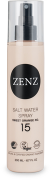 Zenz Salt Water Spray Sweet Orange No. 15, beżowa butelka z czarną etykietą, widok z przodu, organiczny, vegan.