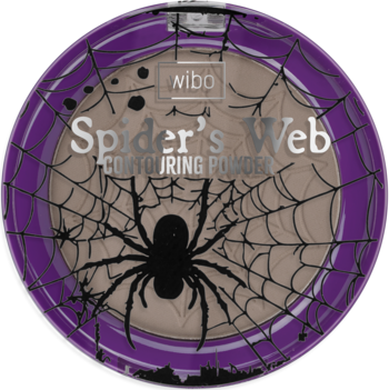 Puder konturujący Wibo Spider's Web w fioletowym okrągłym opakowaniu z pajęczyną i pająkiem, widok z góry.