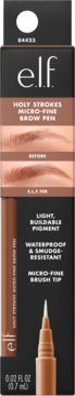 E.l.f. Holy Strokes Micro-Fine Brow Pen w odcieniu Auburn, widok opakowania z aplikatorem i zdjęciami brwi.