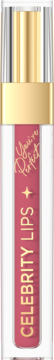 Płynna pomadka Celebrity Lips w odcieniu różowym, przezroczysta tubka ze złotą zakrętką, z napisem 'You're Perfect'.