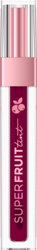 Superfruit Tint, nowej generacji eliksir do ust w przezroczystej butelce z różową zakrętką, pionowy widok z przodu.