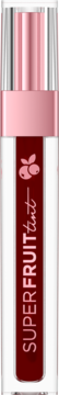 Eliksir SUPERFRUIT tint do ust. Przezroczysta tubka z różową nakrętką i czerwoną etykietą. Widok z przodu.