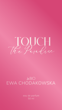 Różowe opakowanie wody perfumowanej beBIO Ewa Chodakowska Touch The Paradise 50ml, owocowo-tropikalny zapach.