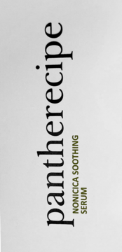 Pestlo Pantherecipe Nonicica Soothing Serum. Białe opakowanie z obróconym tekstem: "pantherecipe" i "NONICICA SOOTHING SERUM".