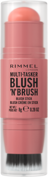 Rimmel Multi-Tasker Blush 'N' Brush, różany róż w sztyfcie z wbudowanym pędzelkiem, 8g, widok z przodu.
