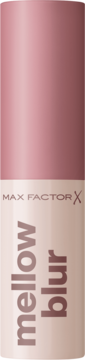 Szminka Max Factor Mellow Blur Mochi Mauve, różowa tubka. Metaliczna góra, etykieta z napisem Mellow Blur i logo X.