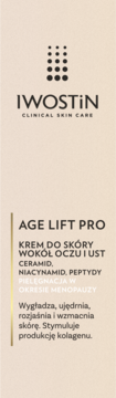 Iwostin Age Lift Pro krem do oczu i ust na menopauzę z ceramidem, beżowe opakowanie, przód.