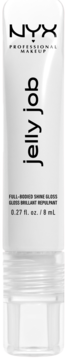 NYX Jelly Job błyszczyk do ust w białej tubce, widok z przodu, z czarnym napisem. 0.27 fl. oz.