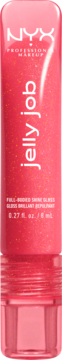 NYX Jelly Job błyszczyk do ust, różowy z drobinkami brokatu, w przezroczystej tubce, widok z przodu.