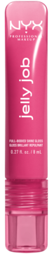 NYX Jelly Job błyszczyk do ust, intensywnie różowa tubka z przezroczystym dnem, widok z przodu. Daje pełny połysk.