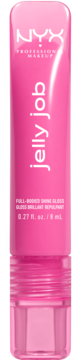 Różowy błyszczyk NYX Jelly Job Jelly Icing w tubce. Daje ustom szklany połysk i pełniejszy wygląd, widok z przodu.